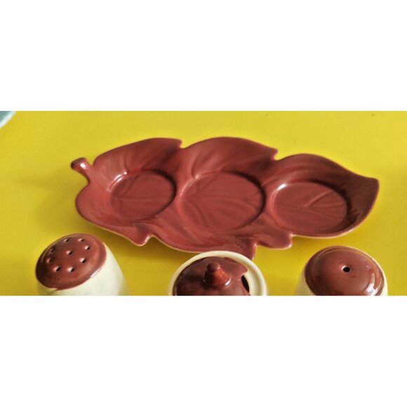 Vintage Carlton Ware England Cruet Set Leaf Twin Tone Design Beige & Brown - Picture 14 of 14